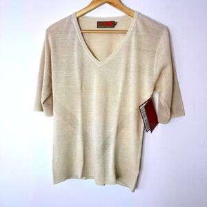 Dash Hemp Santa Cruz Knit Top Womens L‎ V-Neck 3/4 Sleeve Hemp Blend